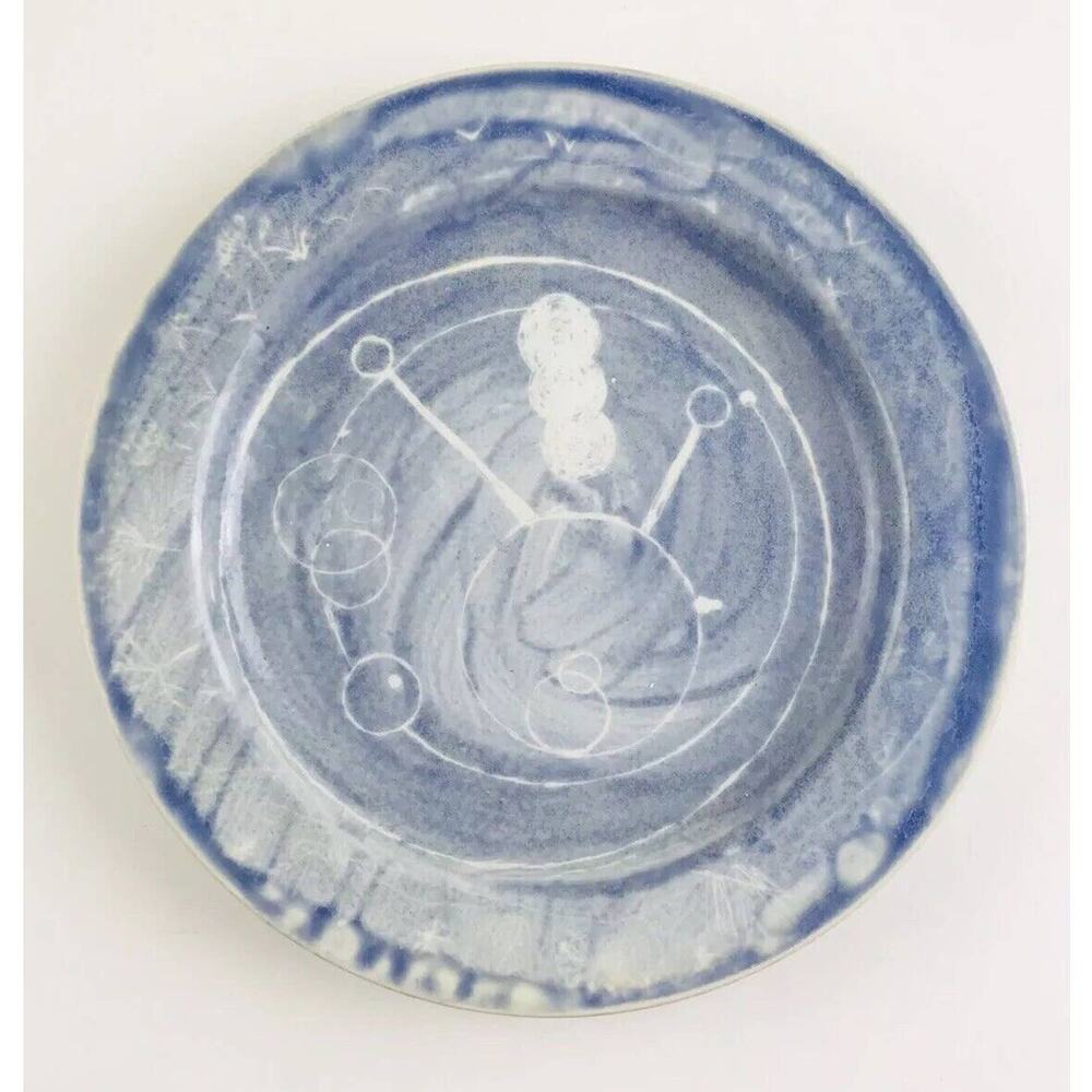 Blue Plate Pottery Space Age Mid Century Vintage Watercolor Style Signed 8.5”